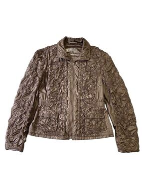 Betty Barclay jacket floral sculpture embellishments zip up coat copper size 10